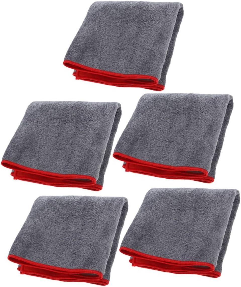 Vaguelly 5pcs Super Absorbent Car Drying Towels, Reusable Grey and Red Suede Chamois Cloths 60x30cm, Fast-Dry Wash Towels for Automotive Cleaning and Detailing