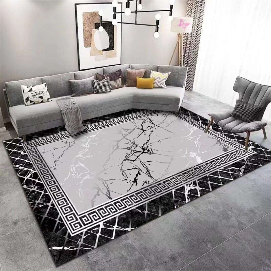 Tapis durable simple à motif de marbre noir facile d'entretien 200x300
