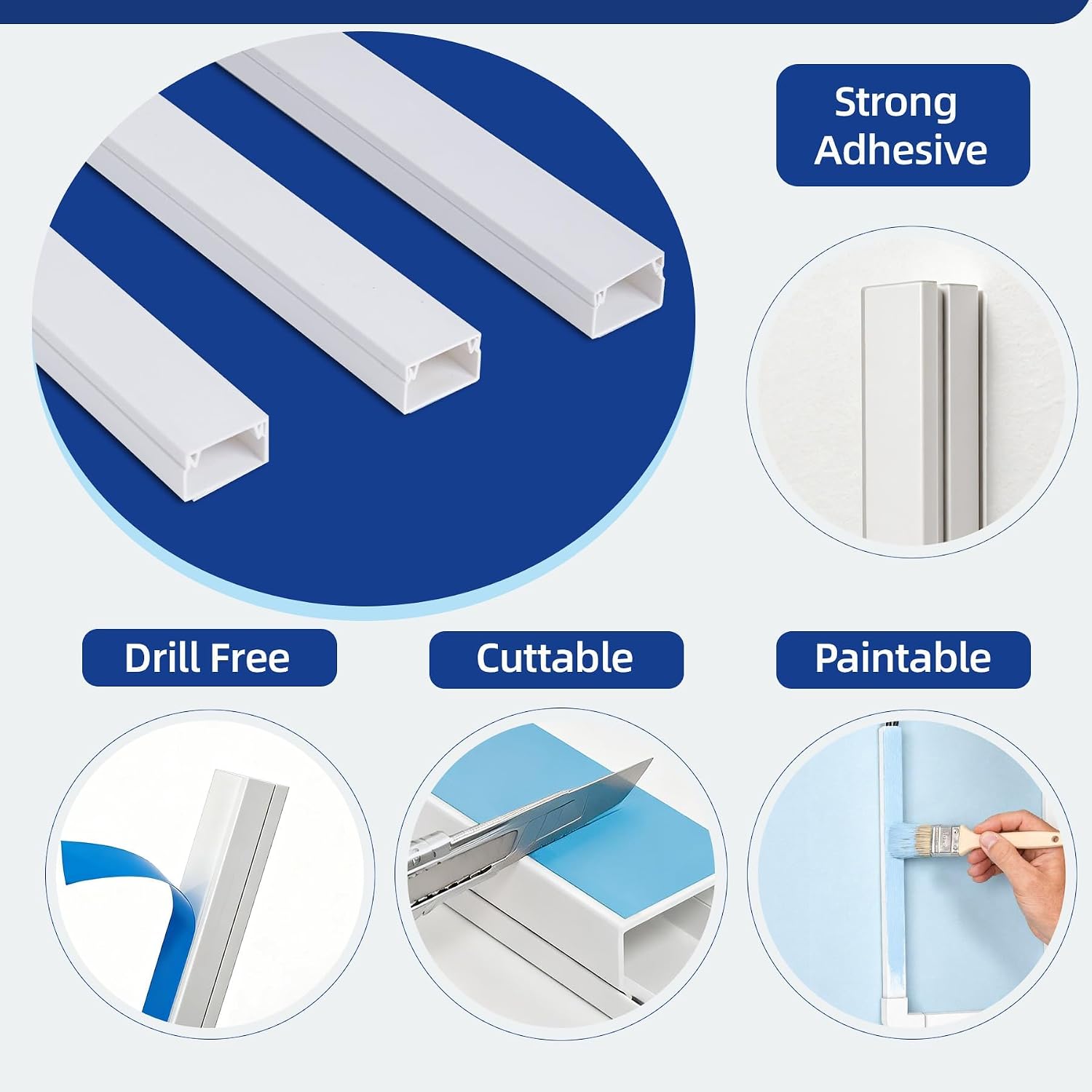 Cord Hider Kits, 1008 in Cord Covers for Wires on Wall, Paintable Cable Cover Raceways, Cable Concealer Raceway for Home and Office, L 64 X 15.75in W 0.94in H 0.55in, White