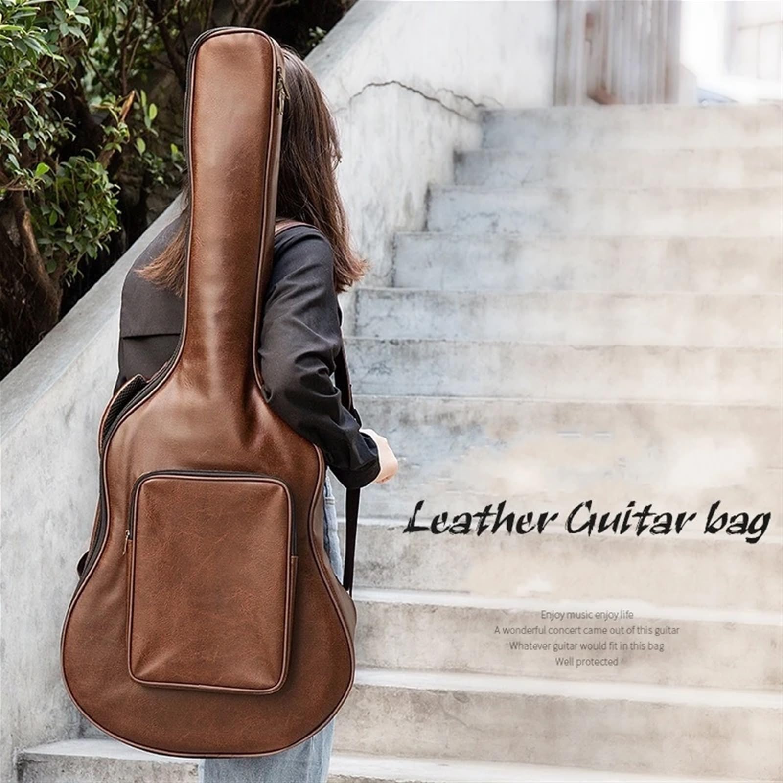 Gitarrentasche Klassischer Gitarren-Rucksack aus wasserdichtem, verdicktem PU-Leder, 40/41 Zoll, Tragetasche for Gitarrenkoffer, Zubehör for Musikinstrumente(Black)