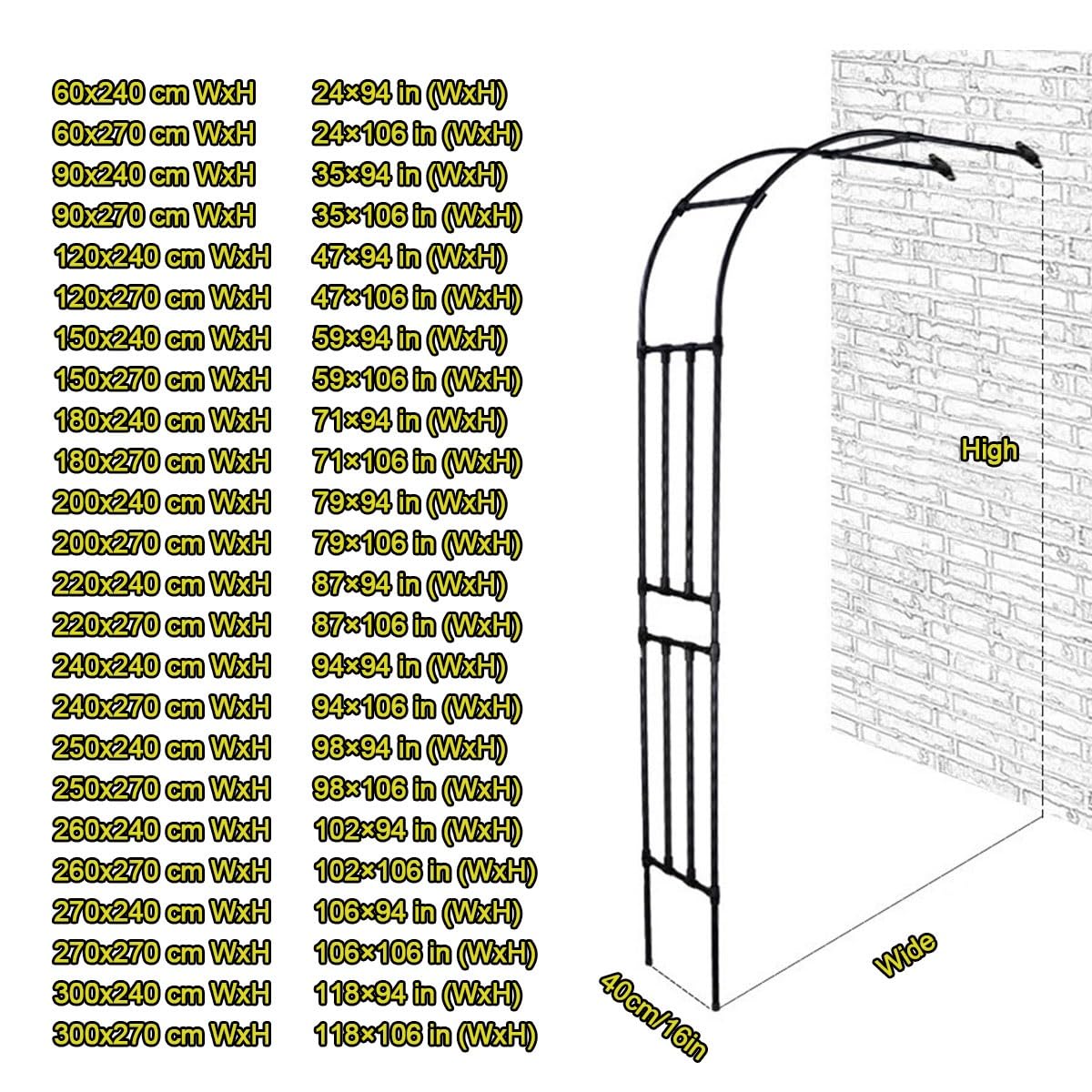 Arco da giardino per rose rampicanti, pergolato in metallo, resistente alle intemperie, pergolato regolabile in altezza 90 300 cm, perfetto per matrimoni e decorazioni per esterni (nero, 270 x 270 cm)