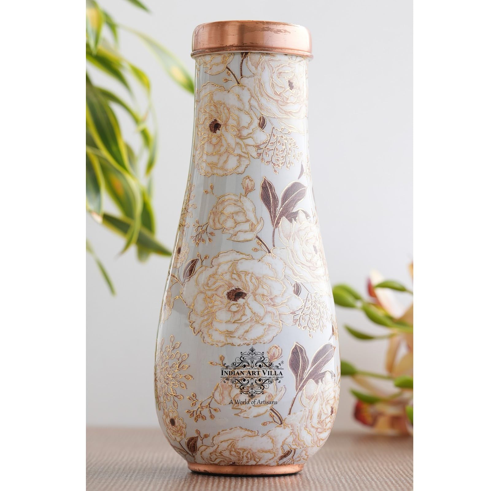 INDIAN ART VILLA Copper Gold Print Bedroom Bottle – Designer Copper Drinkware, Elegant 1500 ML Water Bottle for Home, Office, and Travel (B0DGDCZPNT) Amazon Price History, Amazon Price Tracker