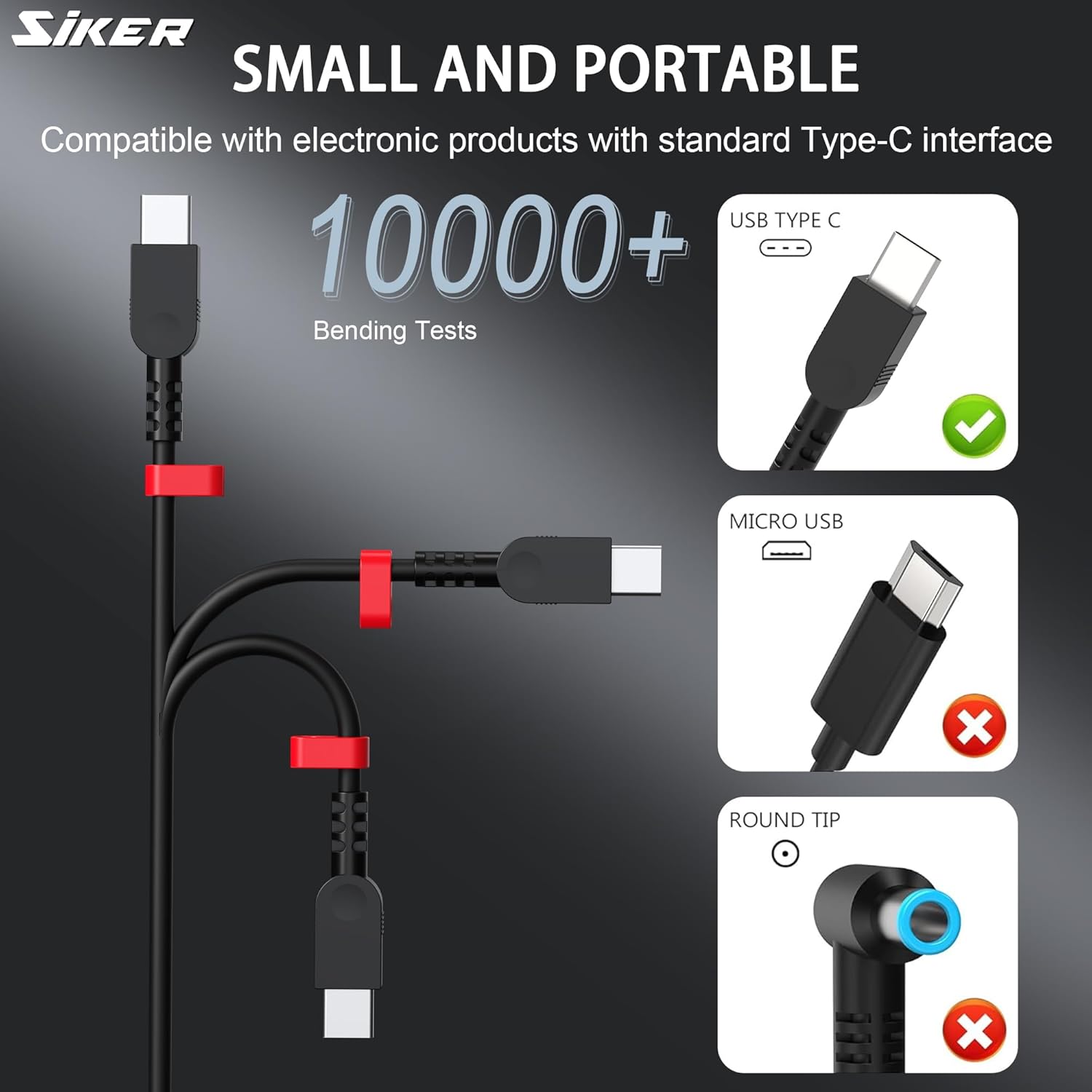 SiKER 65W USB C Laptop Charger, Replacement for Lenovo ThinkPad T14 T14s T15 T16 X1 Carbon Gen 6-12, Yoga, Chromebook, Type C Fast Charging Power Adapter AC Cord