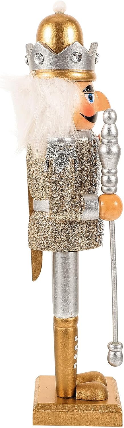 30cm Wooden Nutcracker Puppet with Blue Glitter, Christmas Nutcracker Decor for Holiday Tabletop and Shelf Display