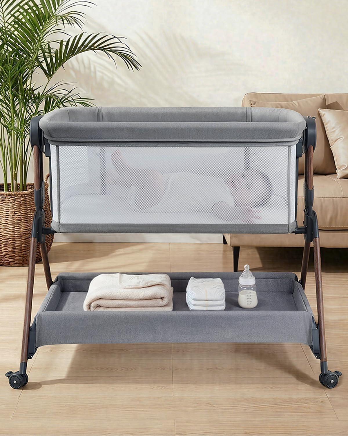 Bassinet - Baby Bassinet,3-in-1 Baby Bassinet Bedside Sleeper, Rocking Bassinet(Mesh Grey) Baby Bounce(Grey)