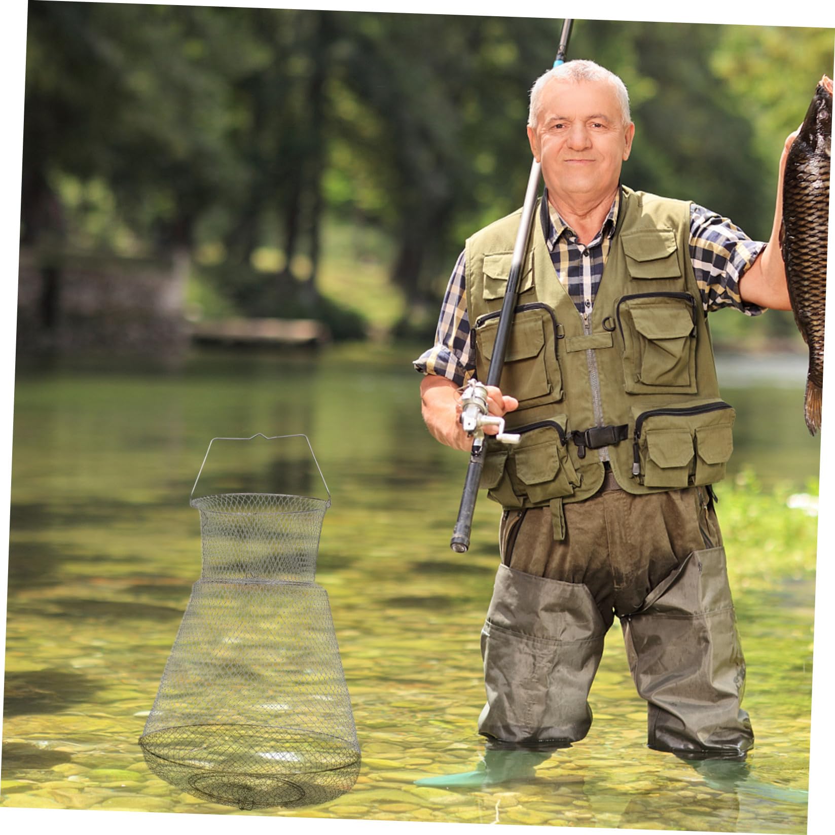 Cestino per Pesci Pieghevole in Acciaio Inox 1 Pz Argento | Pesca in Barca e Fiume, Finitura che Non Graffia, Struttura Richiudibile Compatta