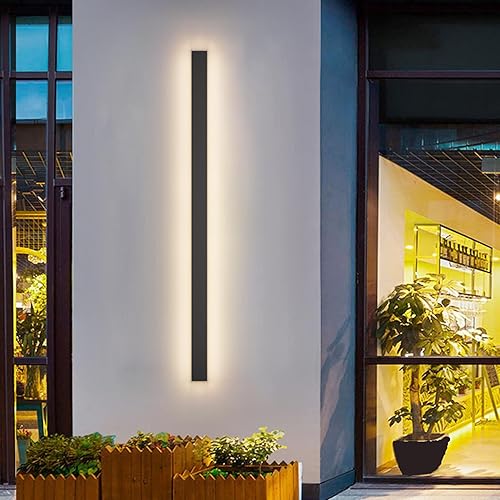 Vista 90 de Paquete de 2 luces para exteriores, moderna lámpara de pared para exteriores, tira larga, aplique de pared LED IP65, luz cálida antioxidante, 3000