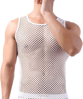 Men Mesh Undershirts Fishnet Tank Top Quick Dry Workout Gym Sleeveless T-Shirts