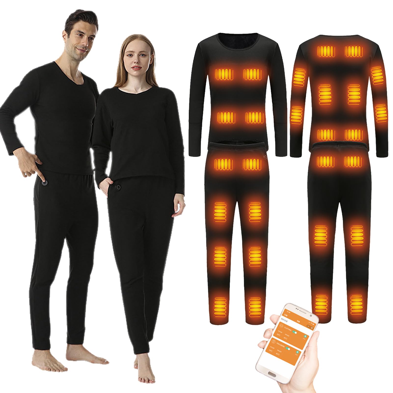 Set di Magliette E Pantaloni Termici Riscaldati, Uomo, Donna, Controllo App, Riscaldamento A 28 Zone, Vestiti per Gli Sport Invernali all'Aria Aperta