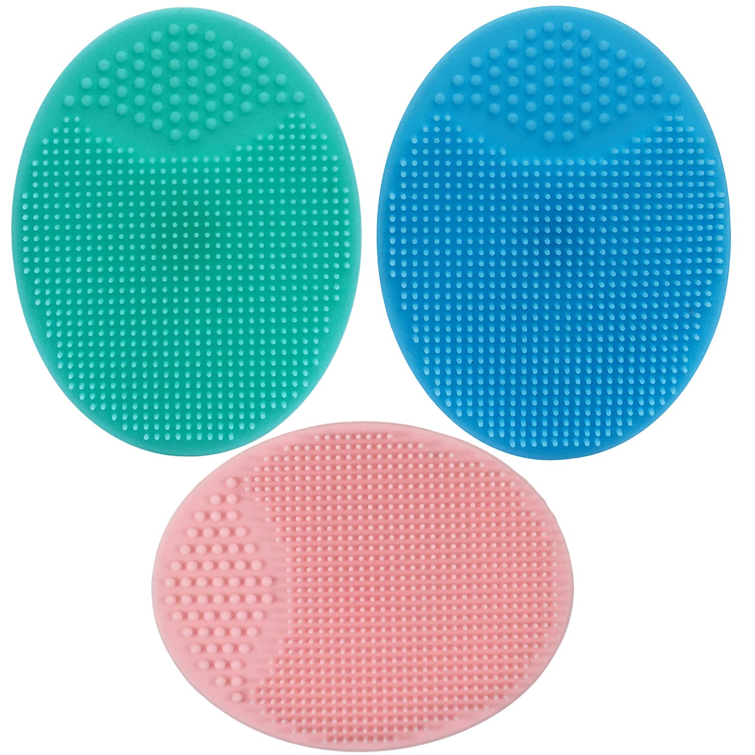 Brosse visage manuelle silicone et Brosse exfoliante pour adultes，Brosse de bain cuir chevelu bebe，Brosse de massage bebe，Brosse à bébé pour Cradle Cap，Brosse en silicone souple (Bleu+Rose+Vert)
