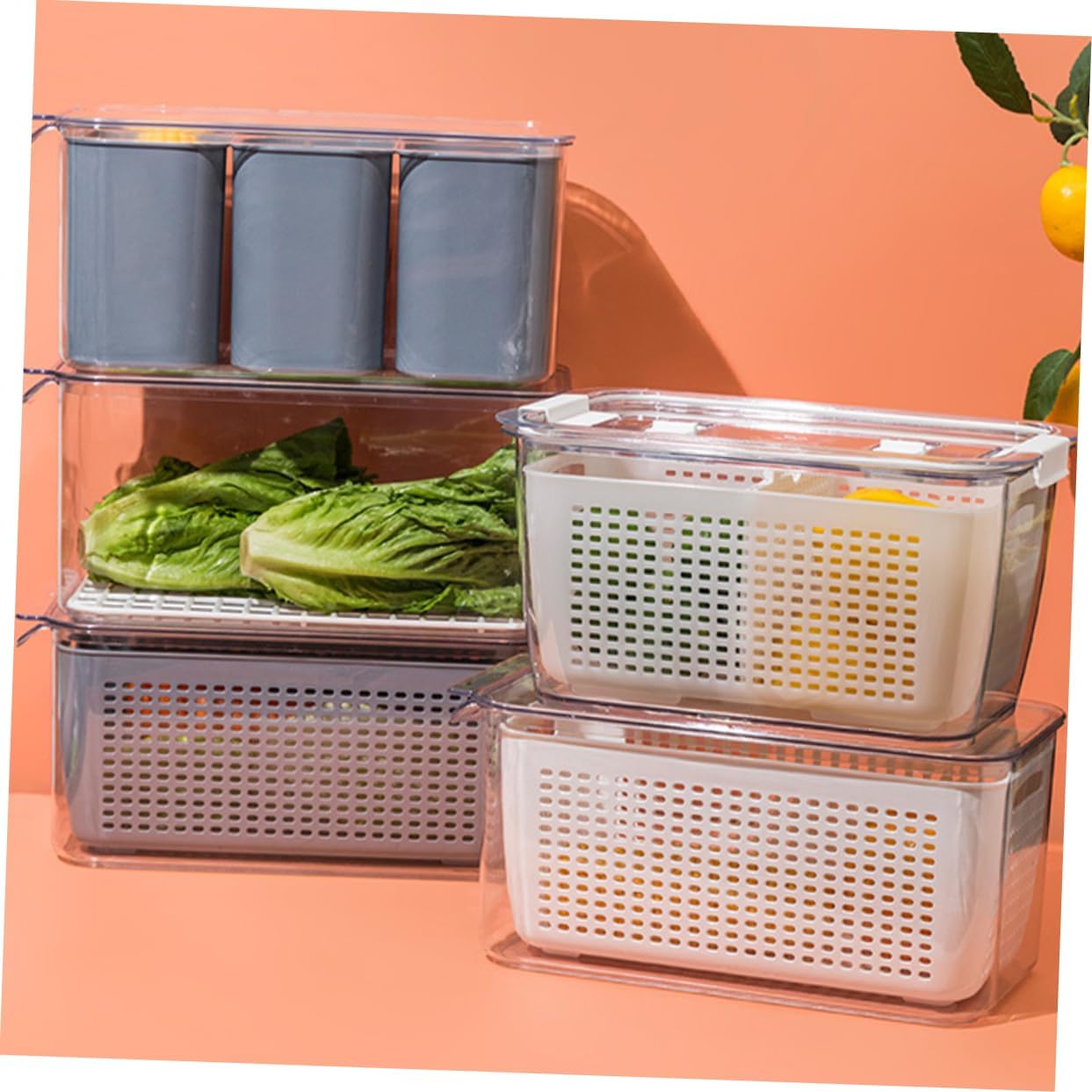 Mikinona 1pc Refrigerator Preservation Box Food-grade Crisper Container for Fruits Vegetables Dust Cover for Home Kitchen Organization
