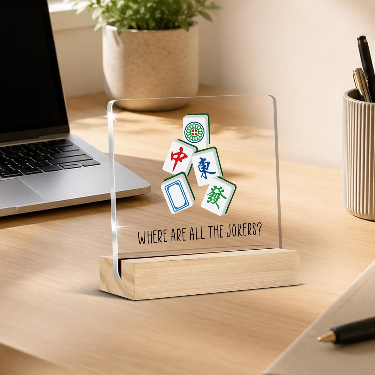 Funny Gifts for Mahjong Lovers Players Women, Mahjong Themed Desk Decor image 2
