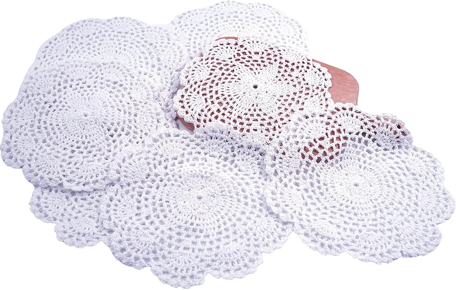 Phantomon 8 Inch Doilies Crochet Round Lace Doily Handmade Placemats 100% Cotton Floral Crocheted Coasters, Flower Design, Pack of 8 (White)