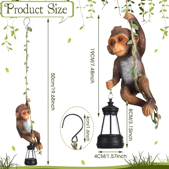 Rossesay Solar Light Outdoor Monkey Statue LED Lantern Baby Monkey