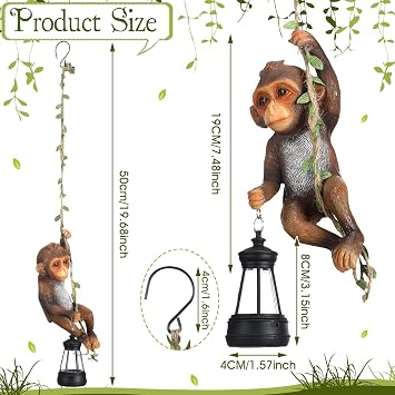 Rossesay Solar Light Outdoor Monkey Statue LED Lantern Baby Monkey