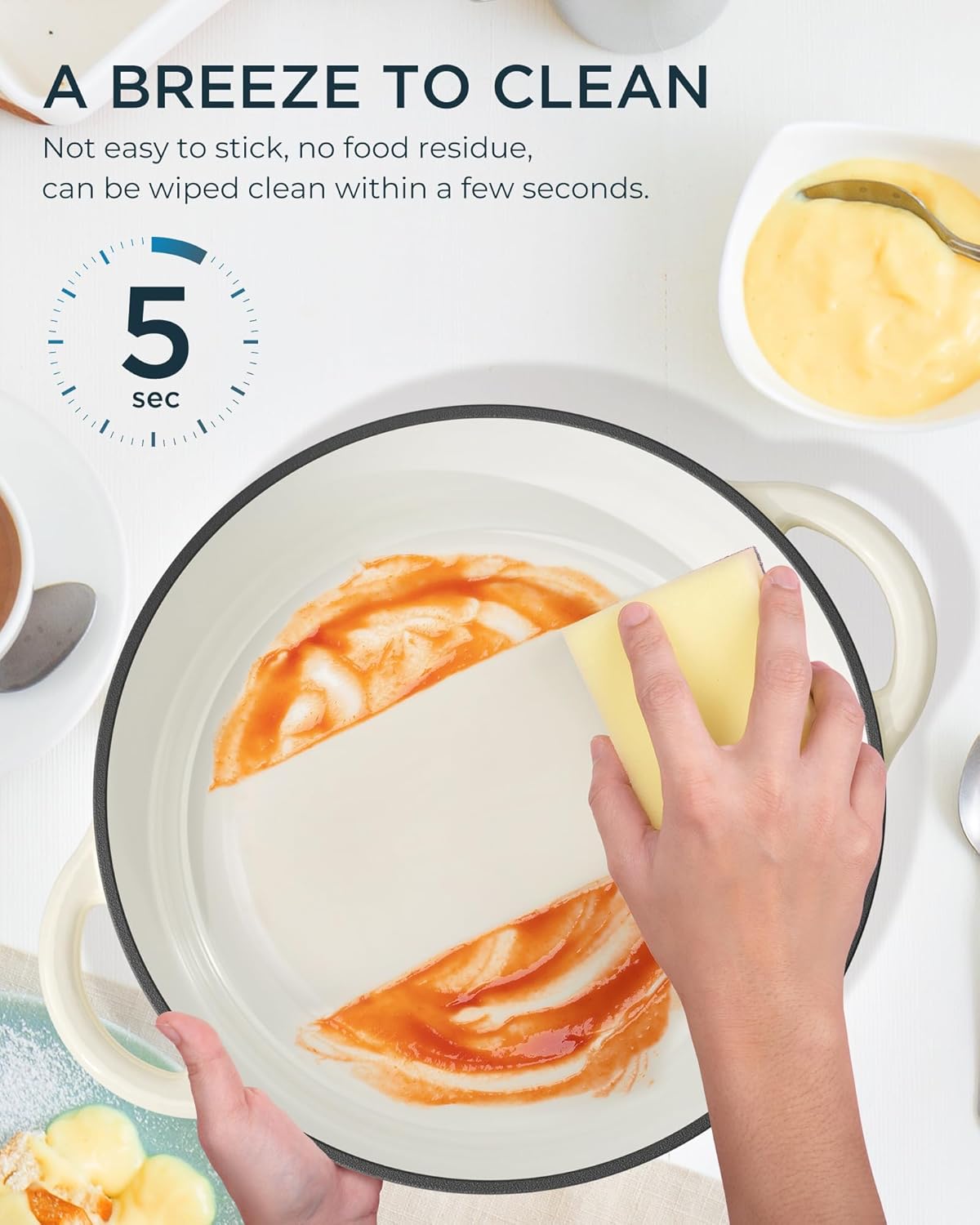 Enameled Cast Iron Dutch Oven - 6QT Pot with Lid & Cotton Potholders - Heavy-Duty Cookware for Braising, Stews, Roasting, Bread Baking, Oven Safe up to 500° F & Across All Cooktops, Cream White - Image 6