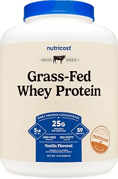 Nutricost Grassfed Whey Protein Concentrate 5.0 lbs 2.268 kg, 5LBS, Vanilla Flavor, Approx. 59 Servings