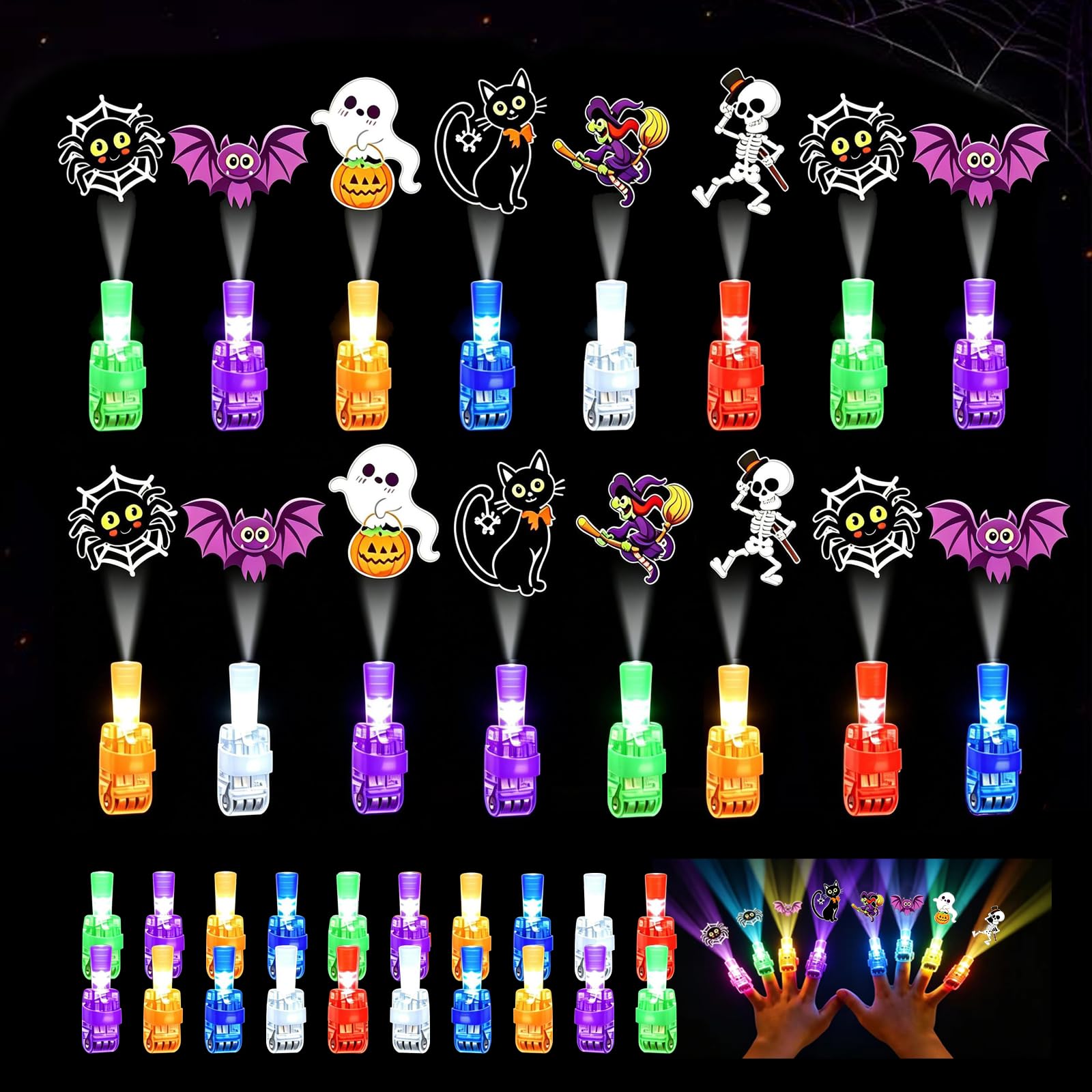 36 Pack Luces de Dedos de Halloween con Mini Proyector — Luces Led Para Dedos con
