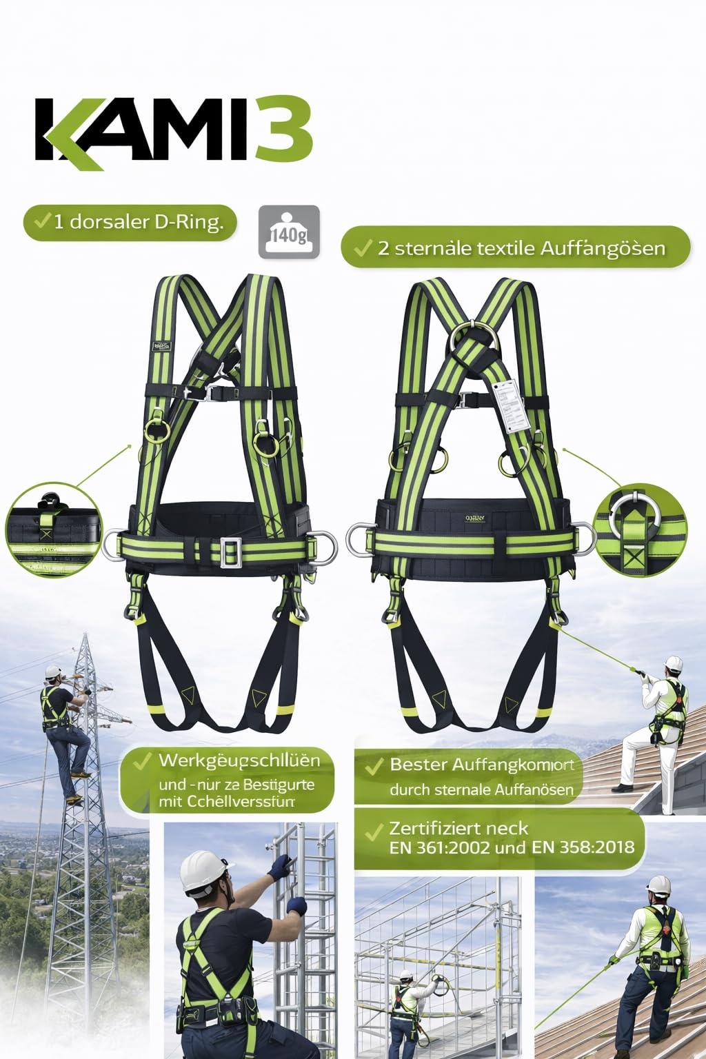 Kratos Safety EN358/361 - Arnés de seguridad con correa de sujeción y silbato, hasta 140 kg, PSA, EN358/361