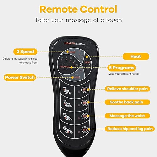 Miniatura 5 de Wellhut Cojín de masaje de espalda con calor, 10 nodos de masaje de vibración, 2 almohadillas de calefacción, 3 velocidades opcionales, alivio del