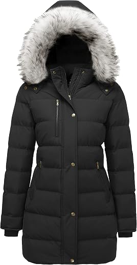 Ampake Women's Winter Warm Puffer Coat Parka Jacket with Faux Fur Removable Hood