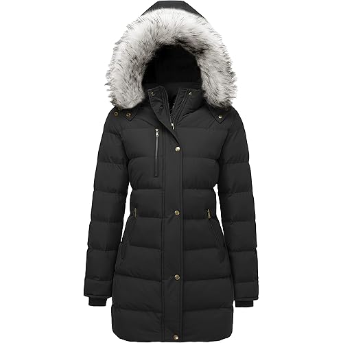 Women's Winter Warm Puffer Coat Parka Jacket with Faux Fur Removable Hood