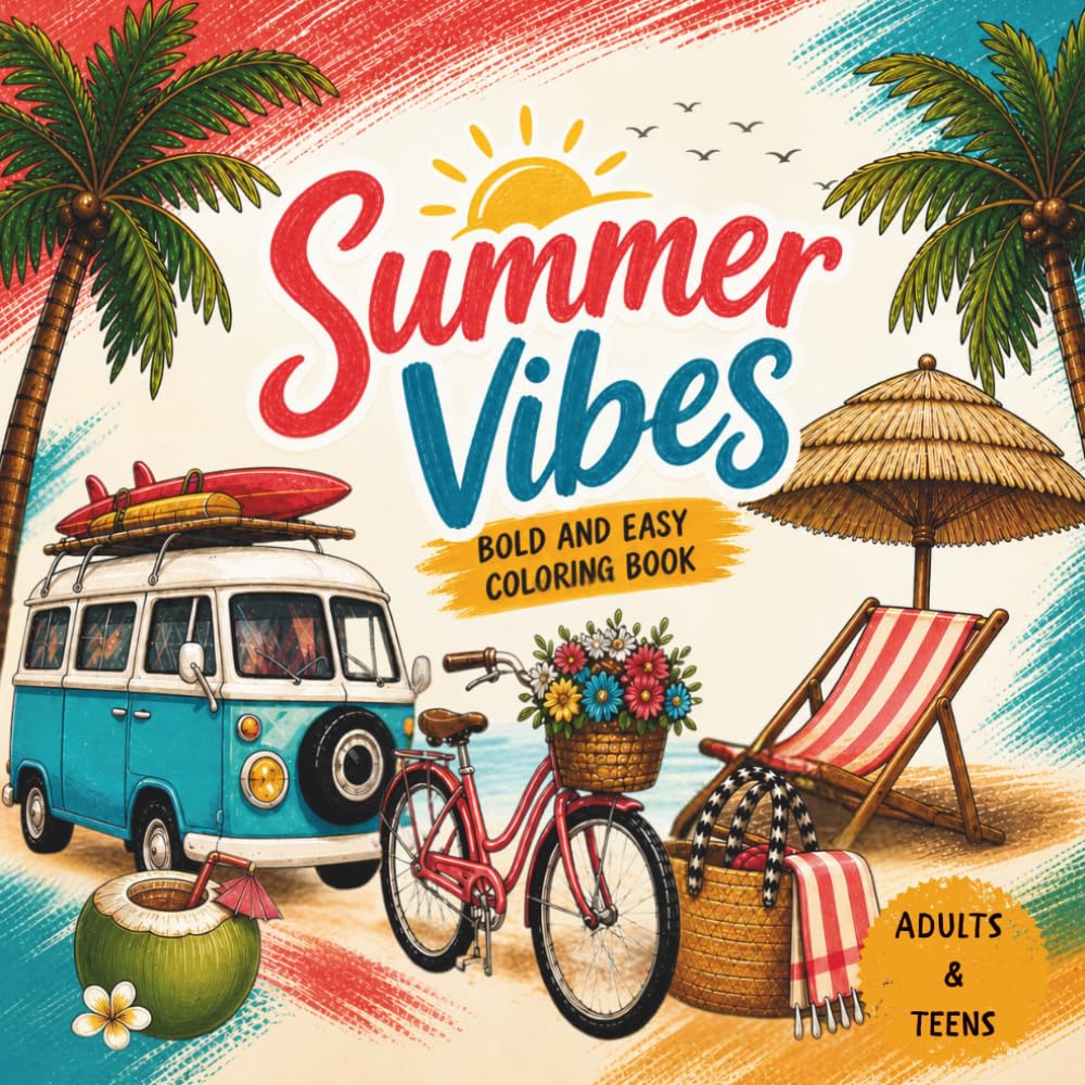 Summer Vibes Coloring Book: Bold and Easy Designs for Relaxation, Stress Relief and Fun for Adults and Teens