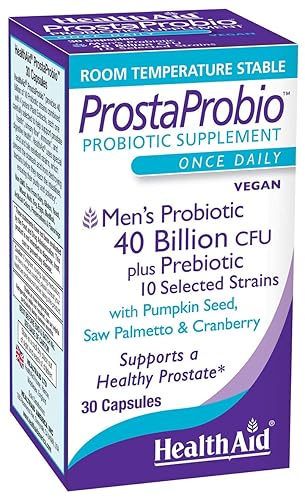 ProstaProbio - Probiótico diario para hombre, 10 cepas con prebiótico, semillas de calabaza, palma enana americana y arándano, 30 cápsulas