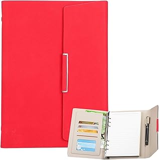 East Leaf 手帳 6穴 a5 バインダー システム手帳 ビジネス手帳 ルーズリーフ 100枚 カードポケット ペンホルダー 付 赤