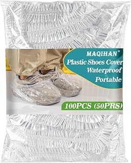 60 Pack (30 Pairs) Shoe Covers - Boot Covers Plastic Portable Disposable Waterproof Shoe Covers for Men and Women Fits All Sizes of Shoes for House Cleaning(clear)