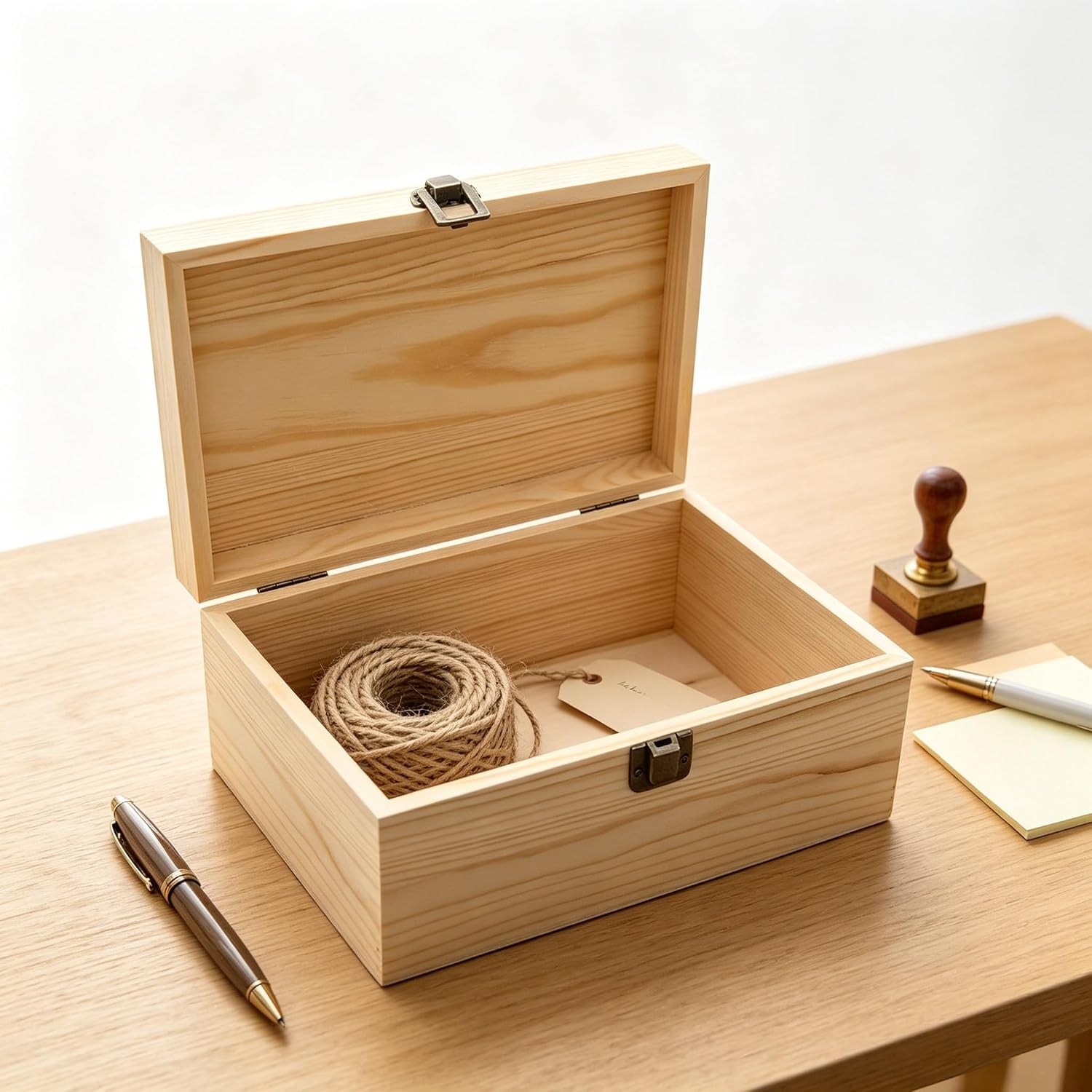 Unfinished Natural Pine Wood Storage Box with Hinged Lid, Wooden Craft Container for Jewelry, Gifts, Art Supplies, Hobby Organization (9.25 x 5.51 x 3.93in) image 5