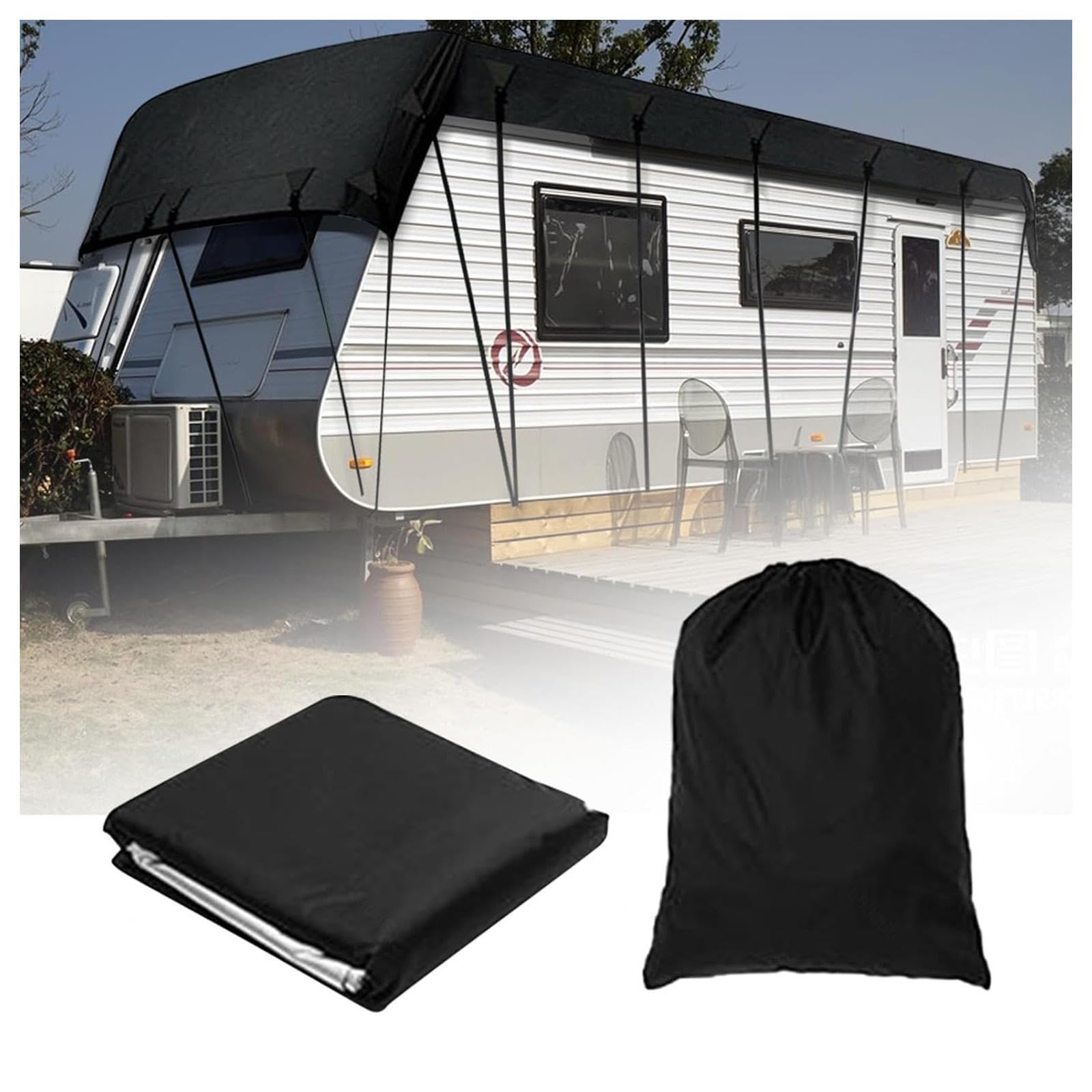 RRRYYYZZ HFKJway Class C Rv Cover 210D Oxford Cloth Class C Rv Cover Foldable Storage, Easy to Clean Rv Sunlight Cover Trailer Cover,Black-12m×3m