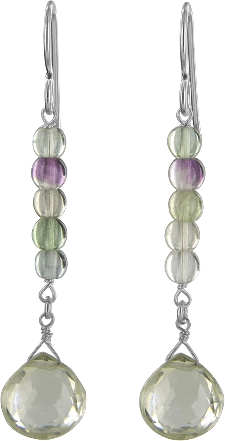 Mint Green Quartz, Fluorite Gemstone Sterling Silver Dainty Dangle Drop Earrings