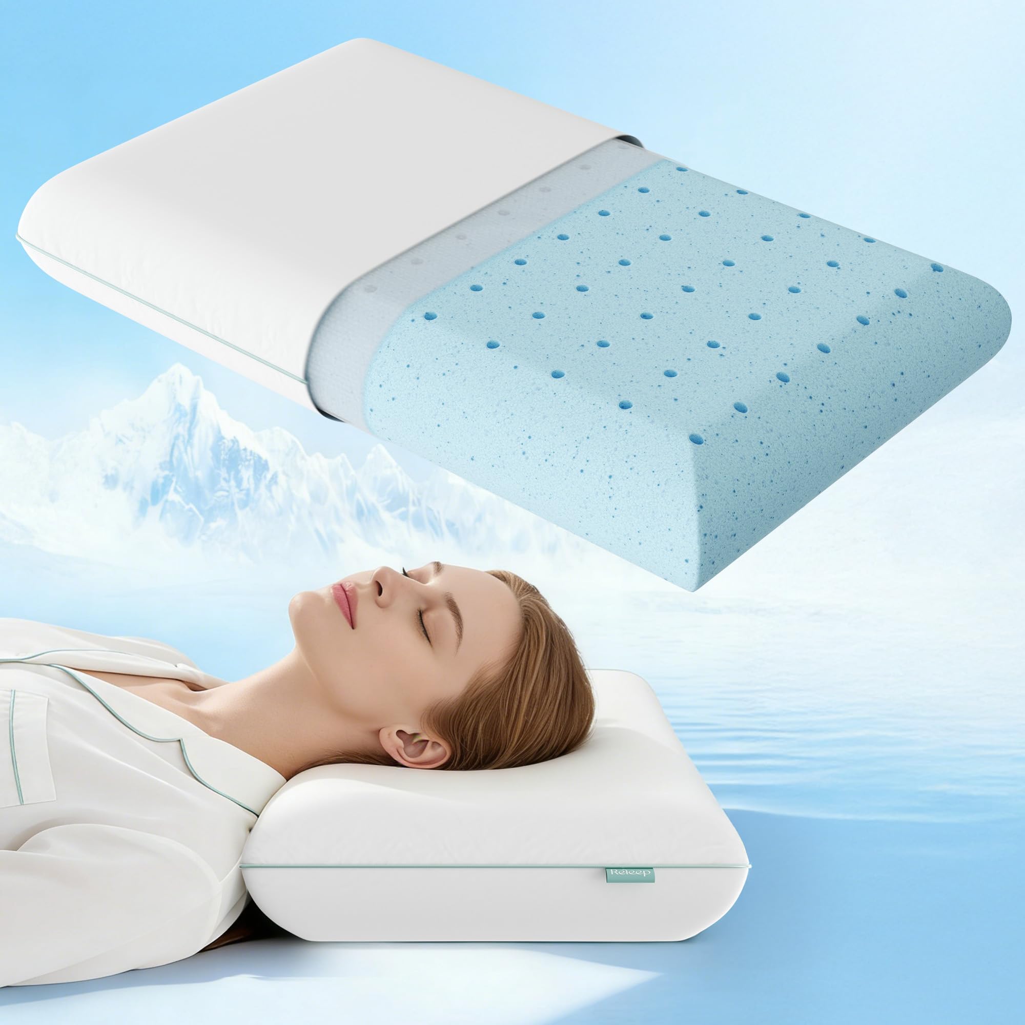 Releep Oreillers en Mousse à Mémoire, Oreiller Ergonomique Gel pour Dormeurs sur Le Côté et Le Dos, Certifié Oeko-tex & CertiPUR-US, Taille Standard, 12 cm de Hauteur