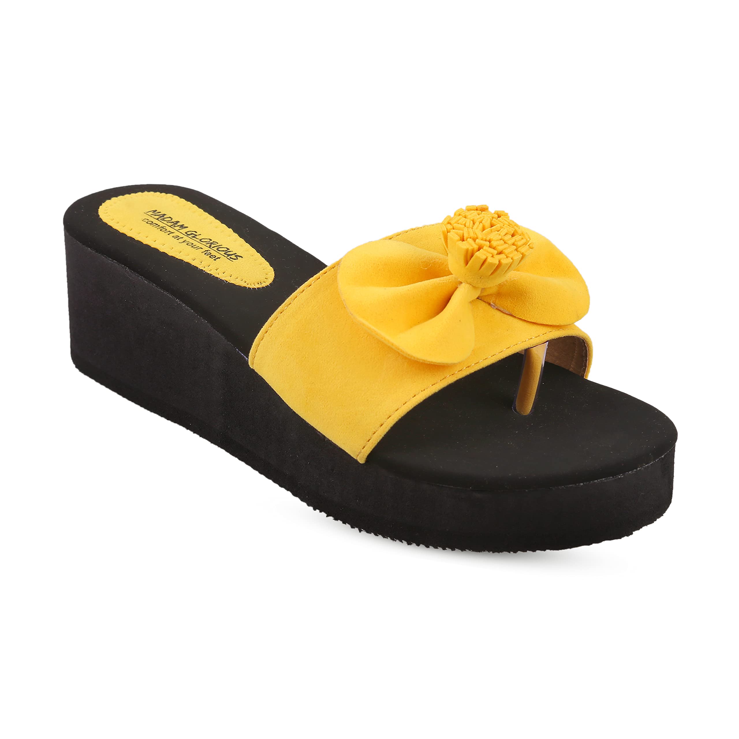 madam glorious Yellow Stylish Slip On Padded Soft Casual Comfortable Womens Wedges Sandals (B099Q6VYKD) Amazon Price History, Amazon Price Tracker