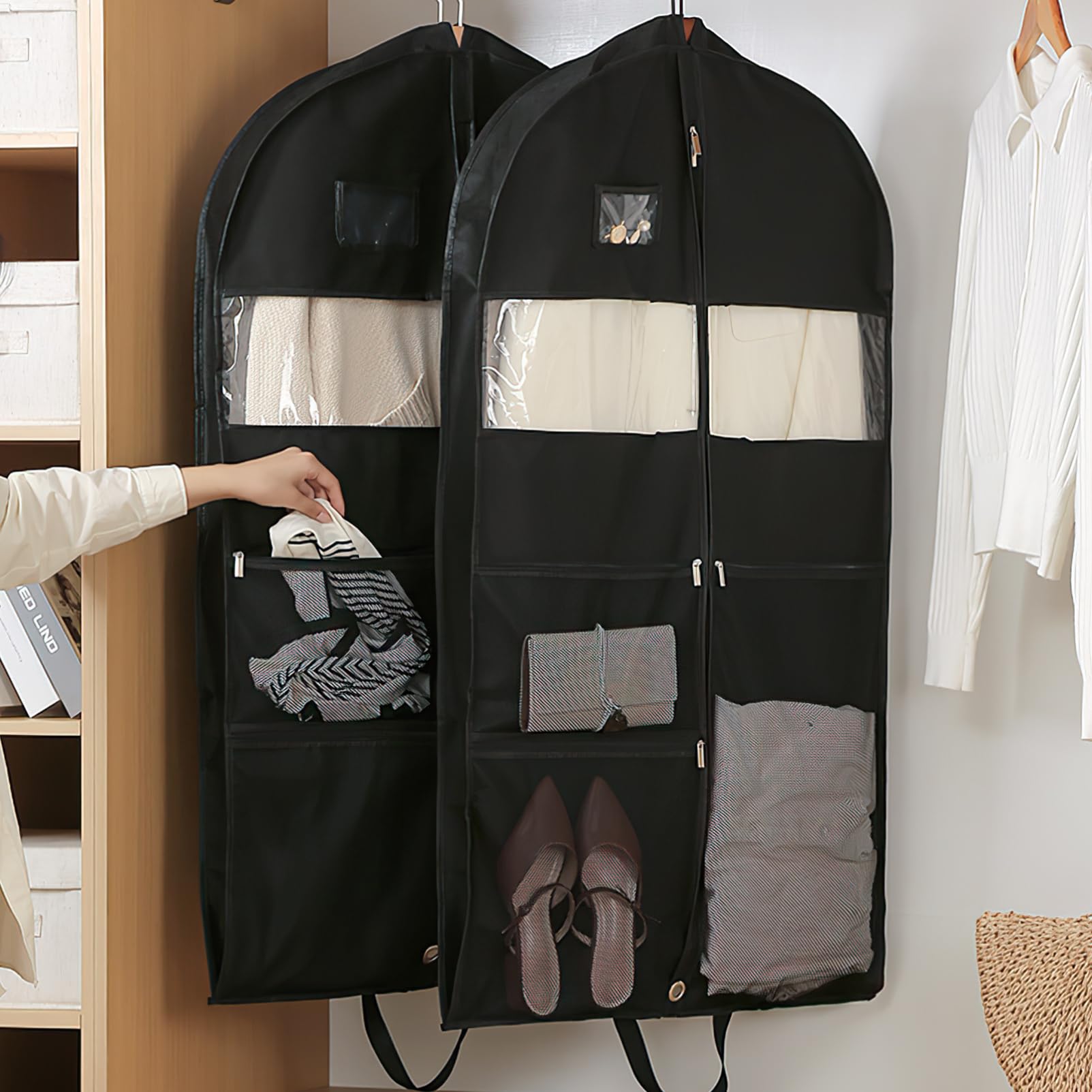 2piezas Ropa Fundas Para Trajes Almacenamiento De Ropa Múltiples Compartimentos