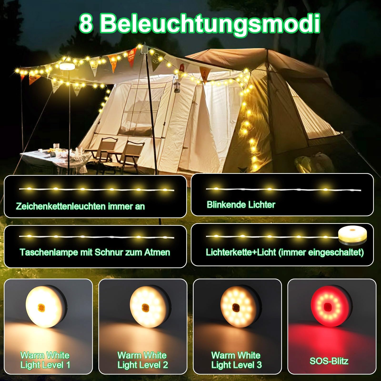 Peasur 3 Pacchi Luci Solari Esterno, 3 X 12M 120LED Catena Luminosa - Foto 5