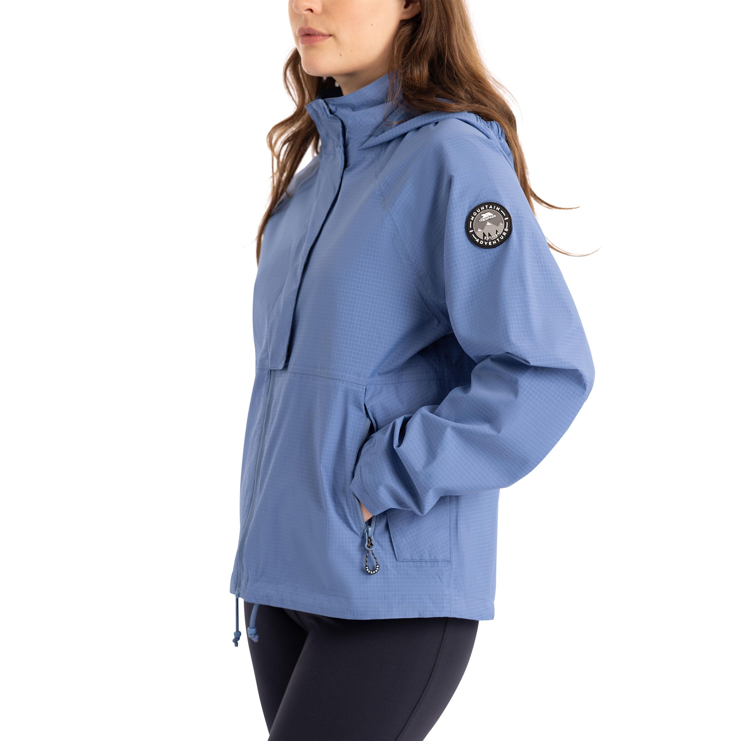 Trespass Womens Rainwear Jacket Erskine - Windproof, Taped Seams, Breathable, Taffeta Lining, Adjustable Grown on Hood, 2 Zip Pockets, Elasticated Cuffs, Partial Grown on Storm Flap with Snap