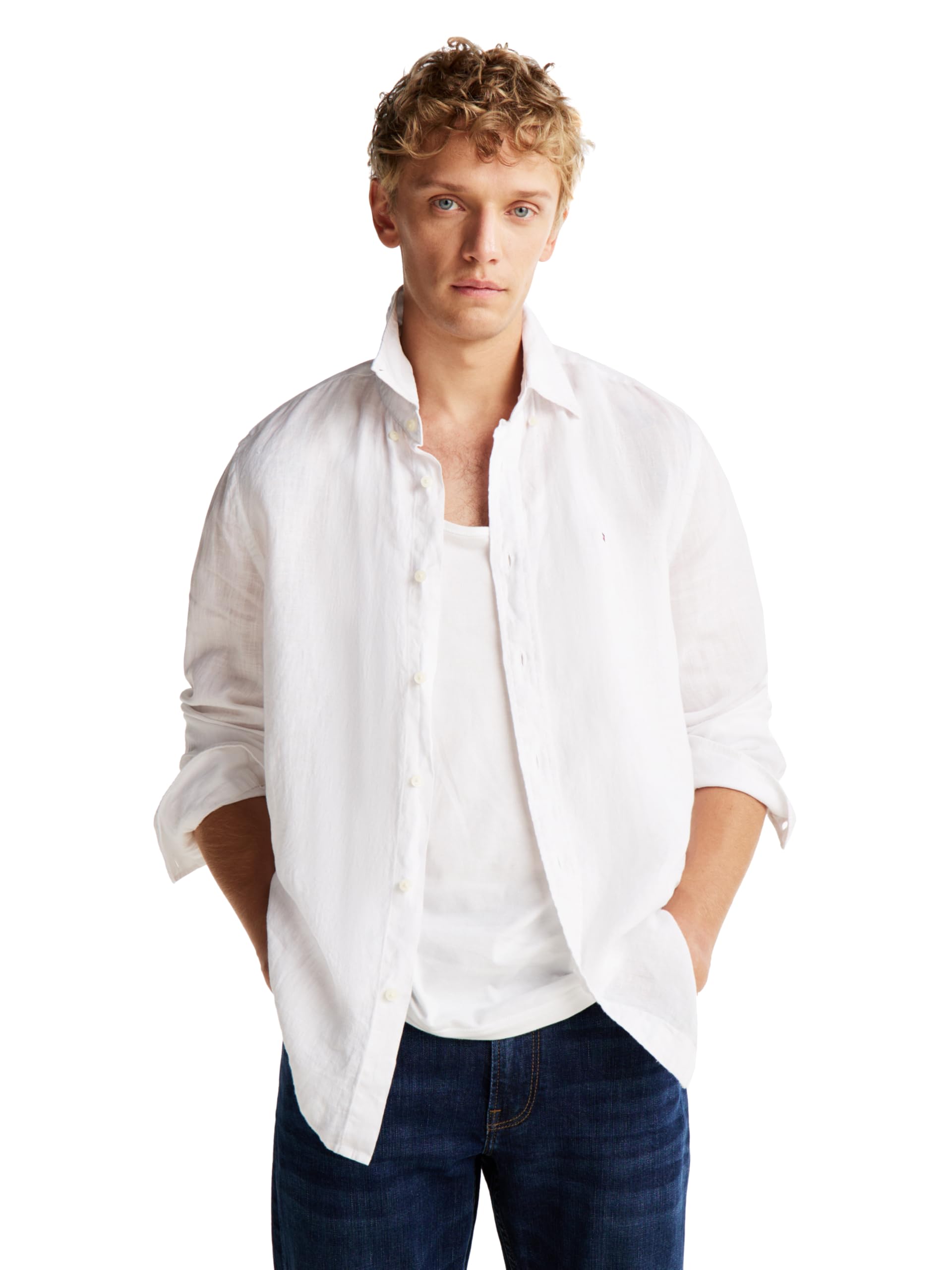 Tommy Hilfiger Long Sleeve Casual Linen Button Down In Regular Fit Botones de Lino Casuales de Manga Larga con Ajuste Normal Hombre