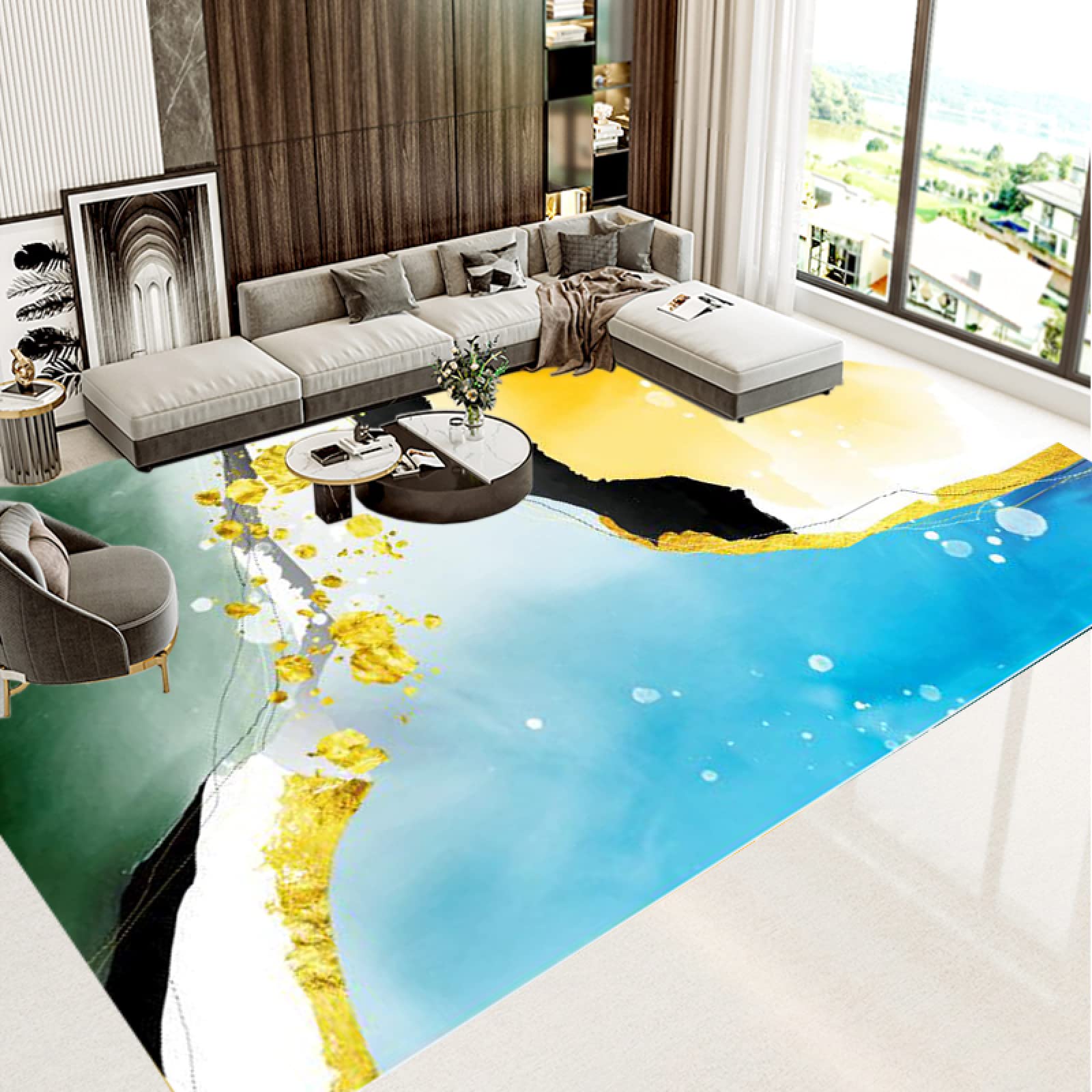 Paillasson Exterieur Entree Marbre d'or Bleu Tapis Entree Interieur Tapis de Bain Antidérapant Paillasson Lavable Paillasson Interieur Paillasson Exterieur Salle Bain Couloir(90x150cm)