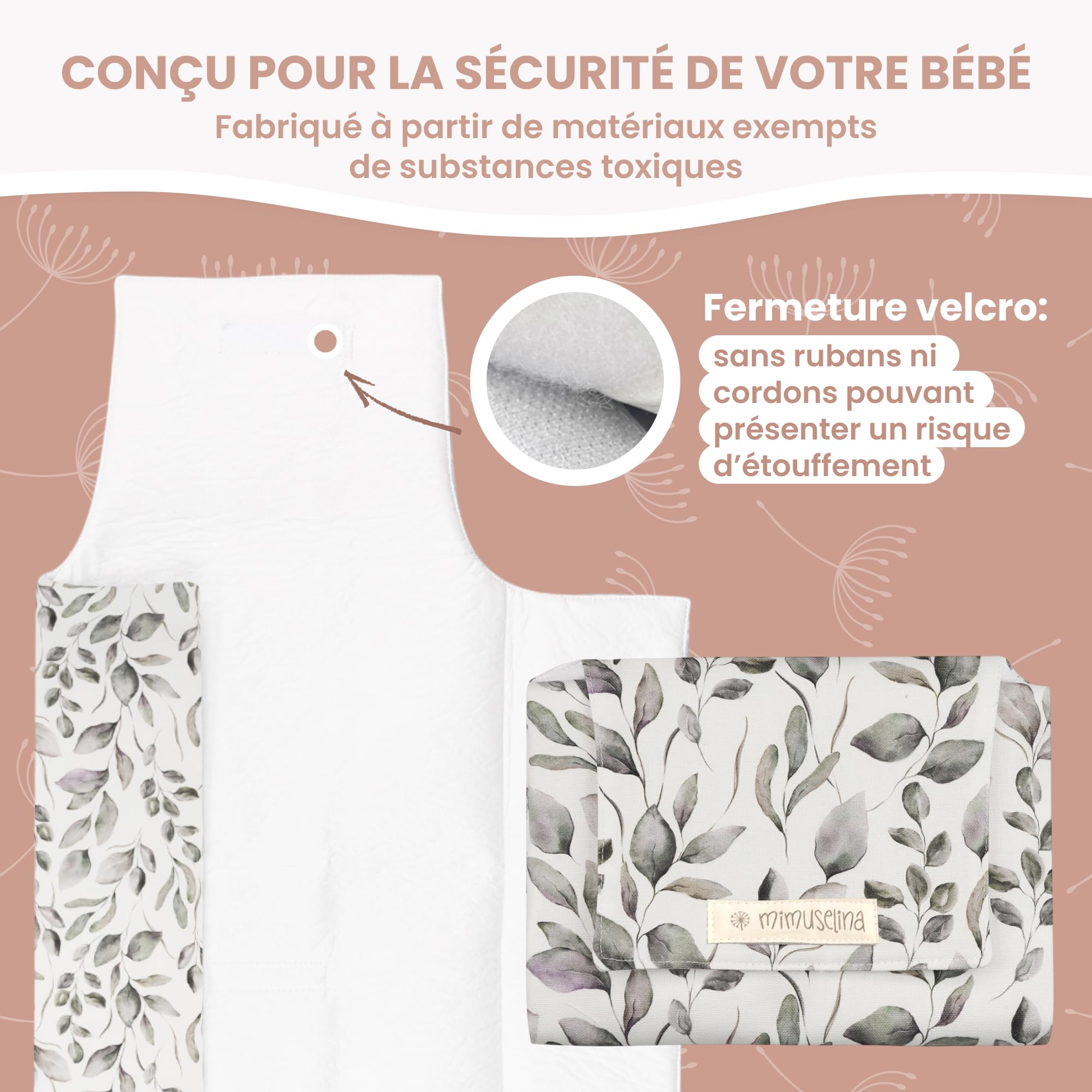 MIMUSELINA Tapis a Langer Bebe | Matelas a Langer Bebe Voyage Imperméable et Léger | Extérieur 100% Coton, Intérieur Lavable et Sans BPA | Pliable avec Fermeture Pratique | Espagne - 5