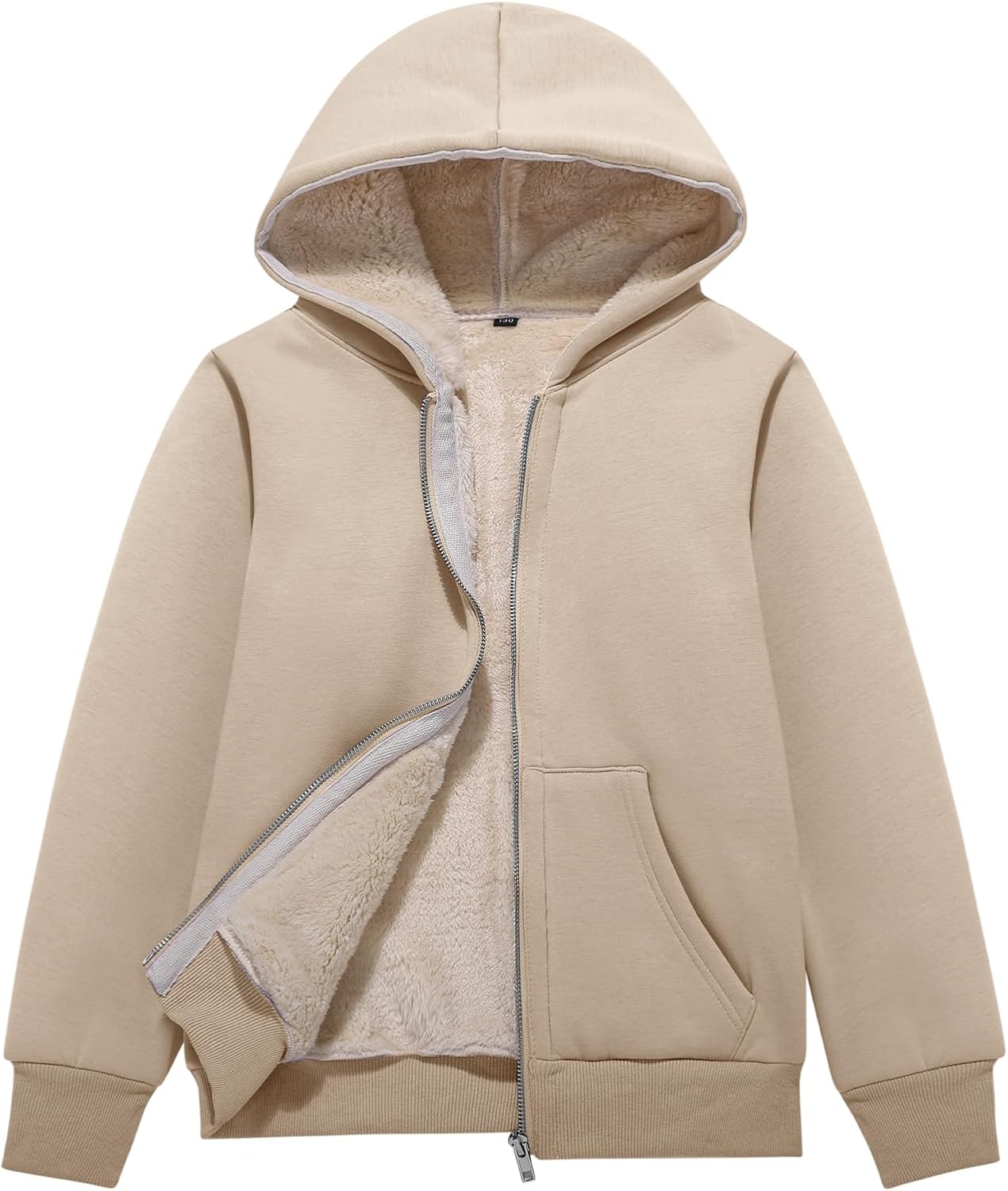 Flygo Unisex Boys Girls Fleece Jacket Hoodie Sherpa Lined Zip Up Hooded Sweatshirt Kids Winter Jackets