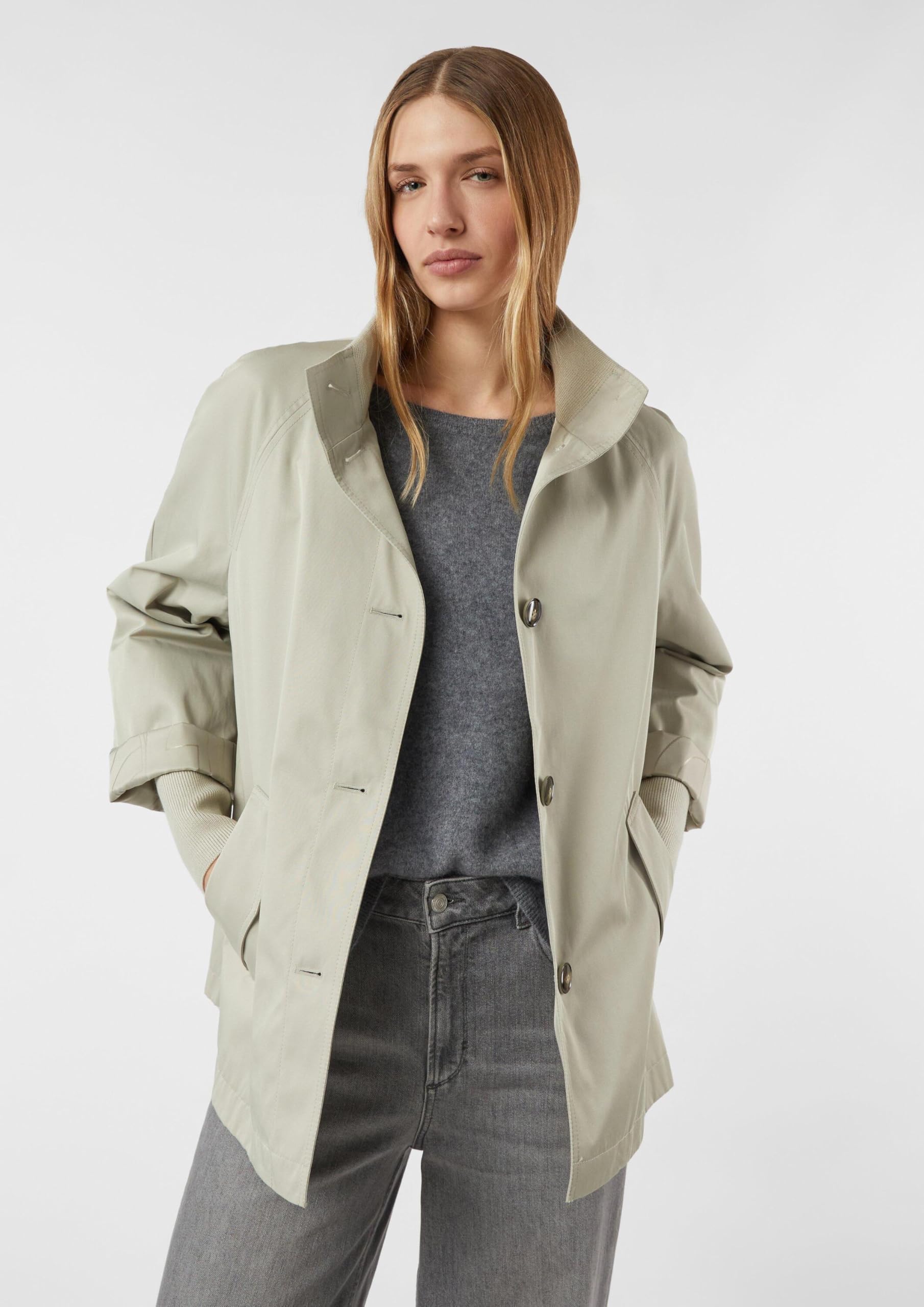 Comma Cape-Jacke im Relaxed Fit mit Stehkragen und Rippbündchen