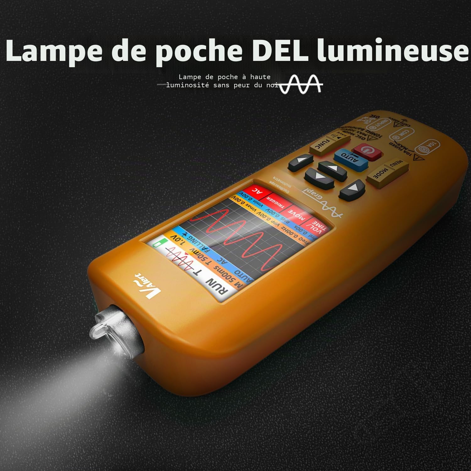 Multimètre Numérique Rechargeable avec Oscilloscope Portable 10Mhz 48MSa/s True RMS Transfert de Données Auto Calibration Testeur de Courant Tension Capacié Continuité Résistance Diode NCV