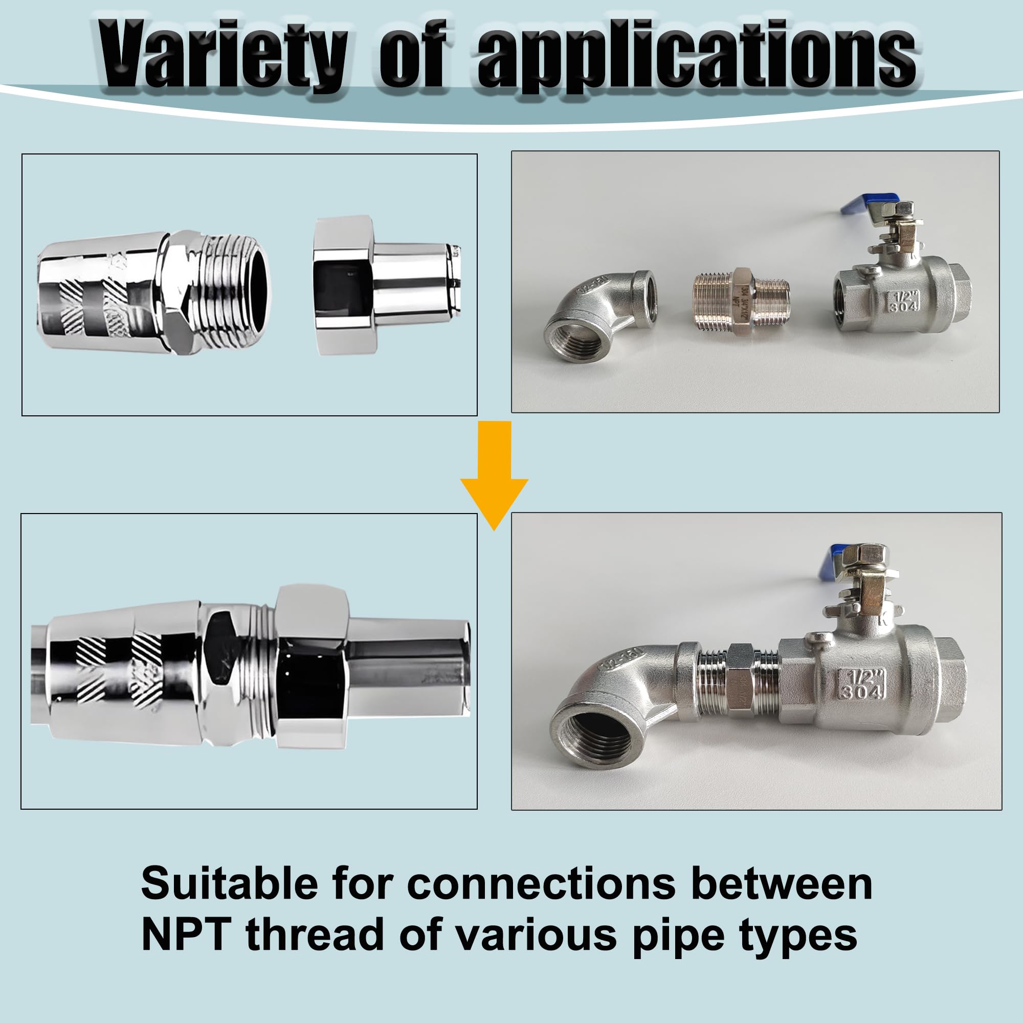 Réducteur hexagonal fileté mâle 1/2" x 1/4" NPT, adaptateur de raccord de tuyau de réduction en acier inoxydable 304, connecteur réducteur 2000 psi