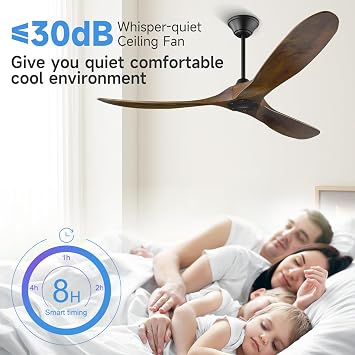 60Inch Ceiling Fan without Light, 3 Wood Blade 6 Speed Quiet Reversible DC Motor Ceiling fan with Remote Control, Large Indoor Outdoor Ceiling Fans for Patios Bedroom Living Room Farmhouse