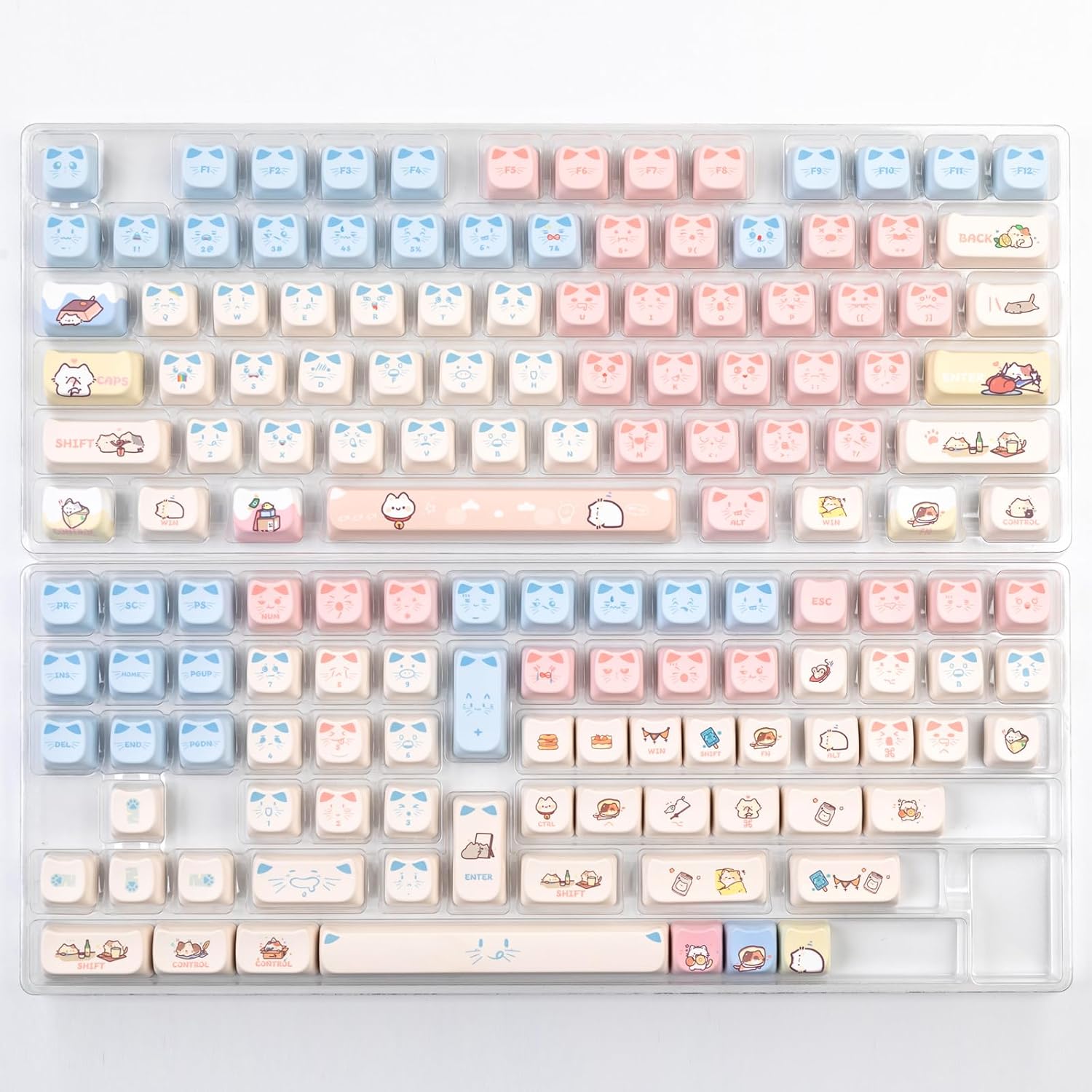 PBT Keycaps, Cat Keycaps 60 65 75 100 Percent, Dye-Sublimation Custom Key caps, Pink Blue 140 Keys Set, Mao Profile Cute Keycasp for Cherry Gateron MX Switche Keyboard