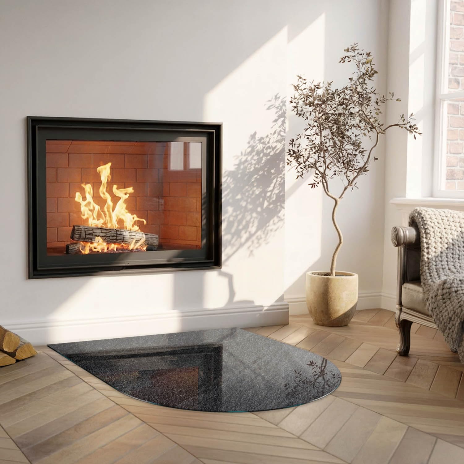 Piastra per camino e stufa 100x100 cm di Vetro Temperato Protezione del Pavimento Resistente a Scintille Design Elegante Arco Resistente alle Alte Temperature - Texture di pietra naturale
