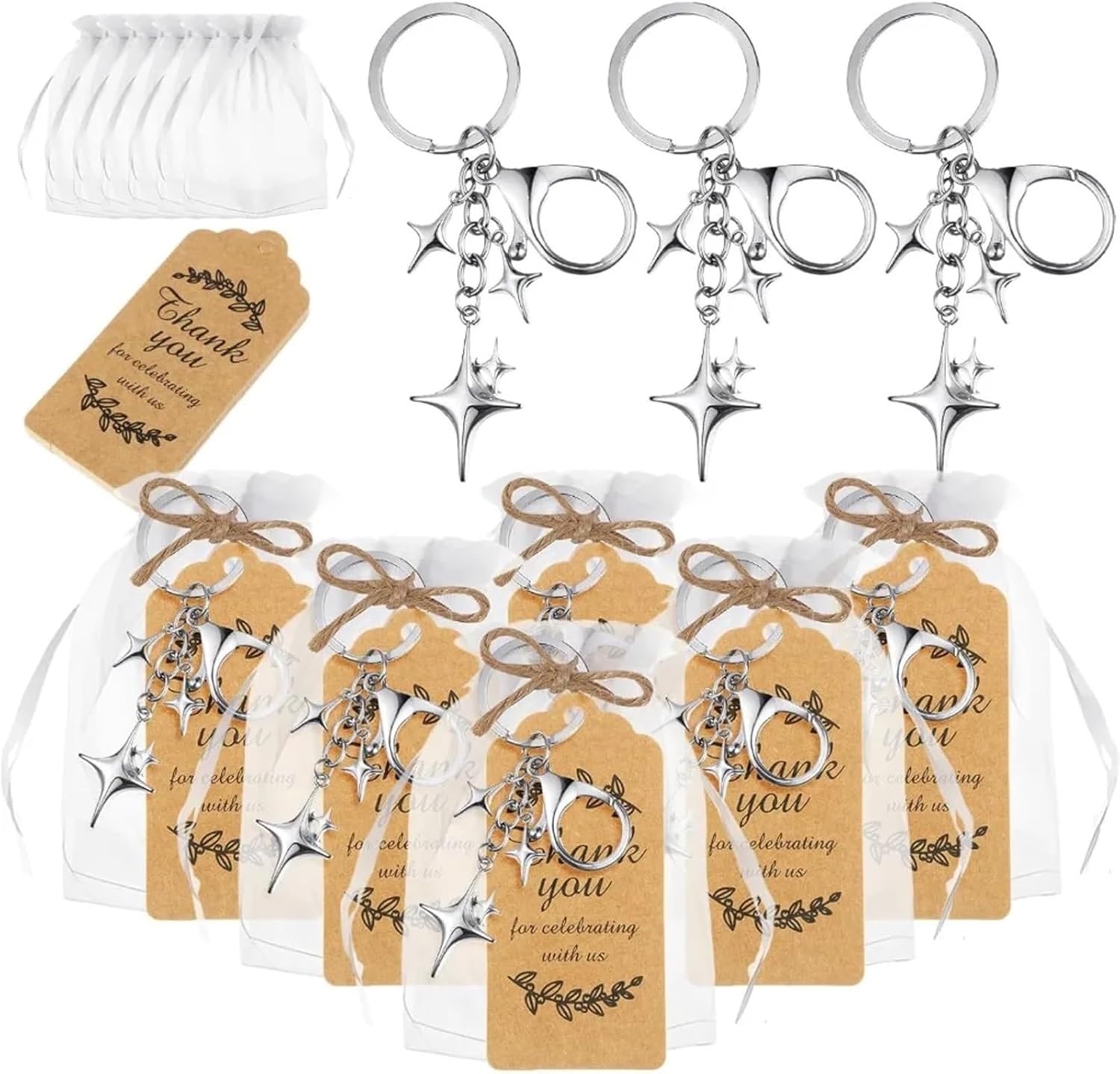 20 Sets Star Keychains - Double-Sided Glitter Design for Weddings, Parties, and Special Occasions