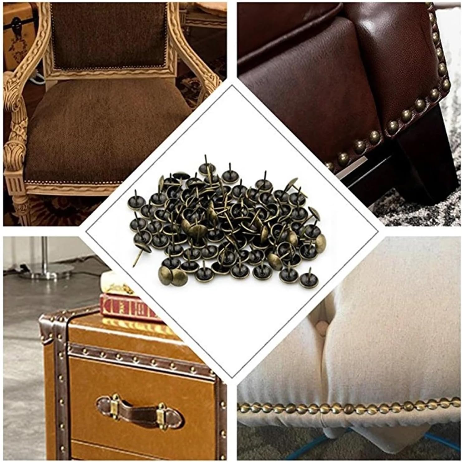 100pcs Antique Brass Bronze Upholstery Nails Jewelry Gift Wine Case Box Sofa Decorative Tack Stud Pushpin Doornail Hardware(9x9mm)